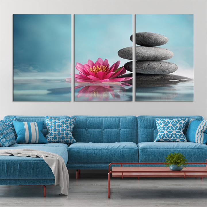 Water Lily and Zen Stone in a Serenity Pool Giclee Canvas Extra Large Wall Art Print