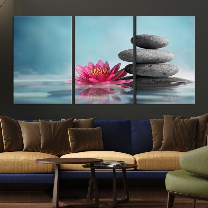 Water Lily and Zen Stone in a Serenity Pool Giclee Canvas Extra Large Wall Art Print