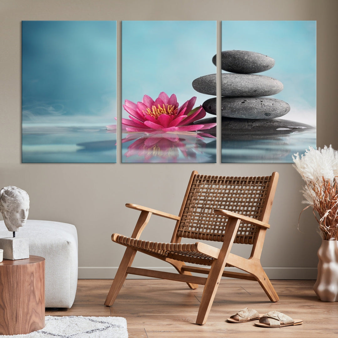 Water Lily and Zen Stone in a Serenity Pool Giclee Canvas Extra Large Wall Art Print