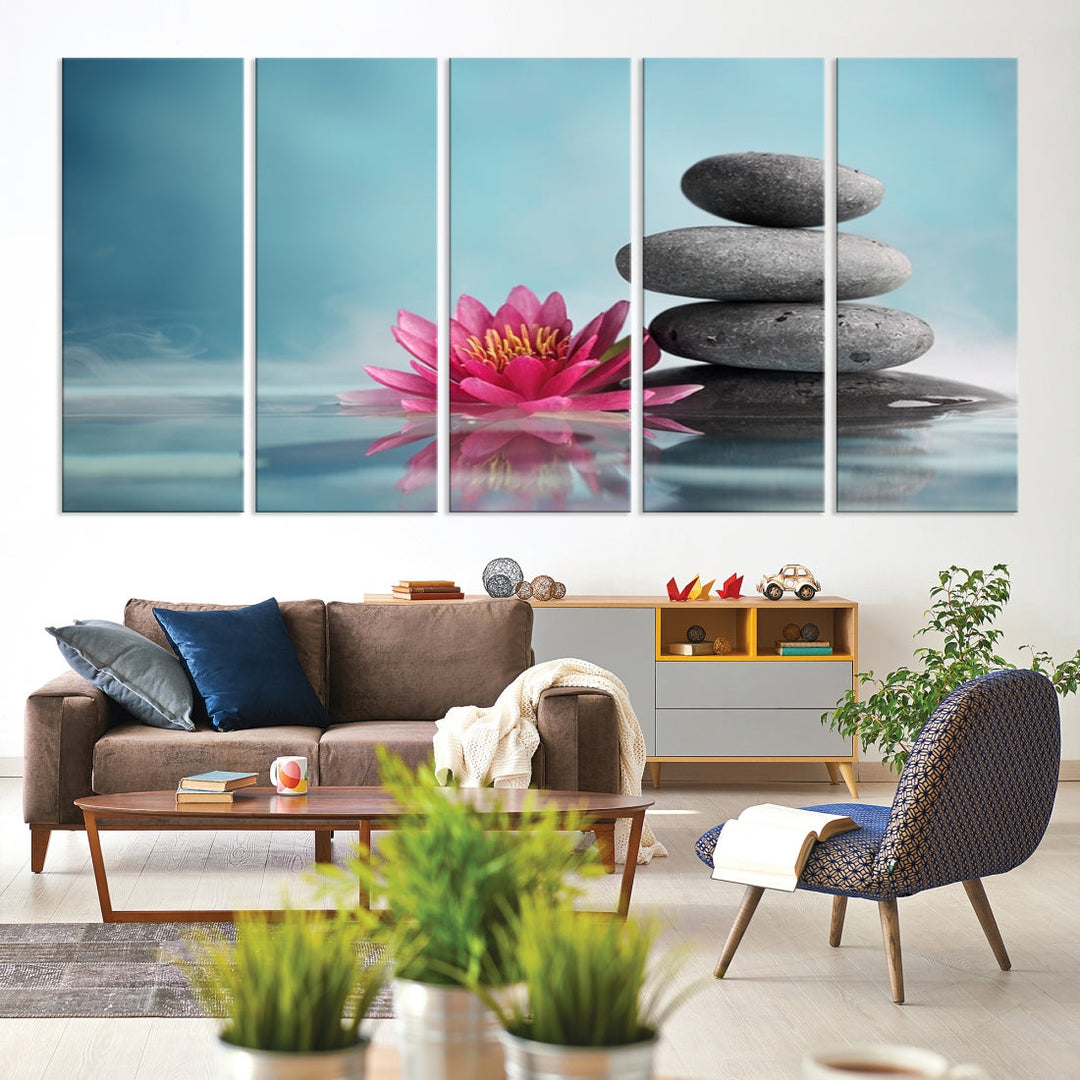 Water Lily and Zen Stone in a Serenity Pool Giclee Canvas Extra Large Wall Art Print