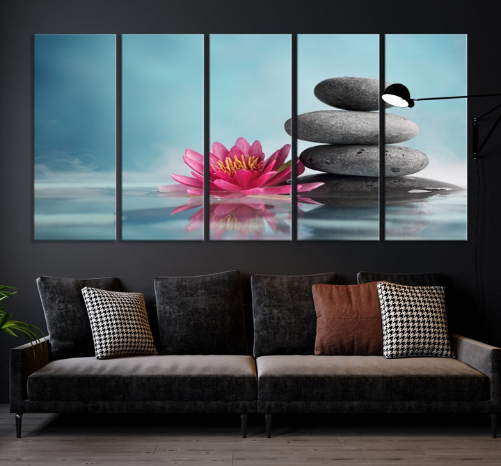 Water Lily and Zen Stone in a Serenity Pool Giclee Canvas Extra Large Wall Art Print