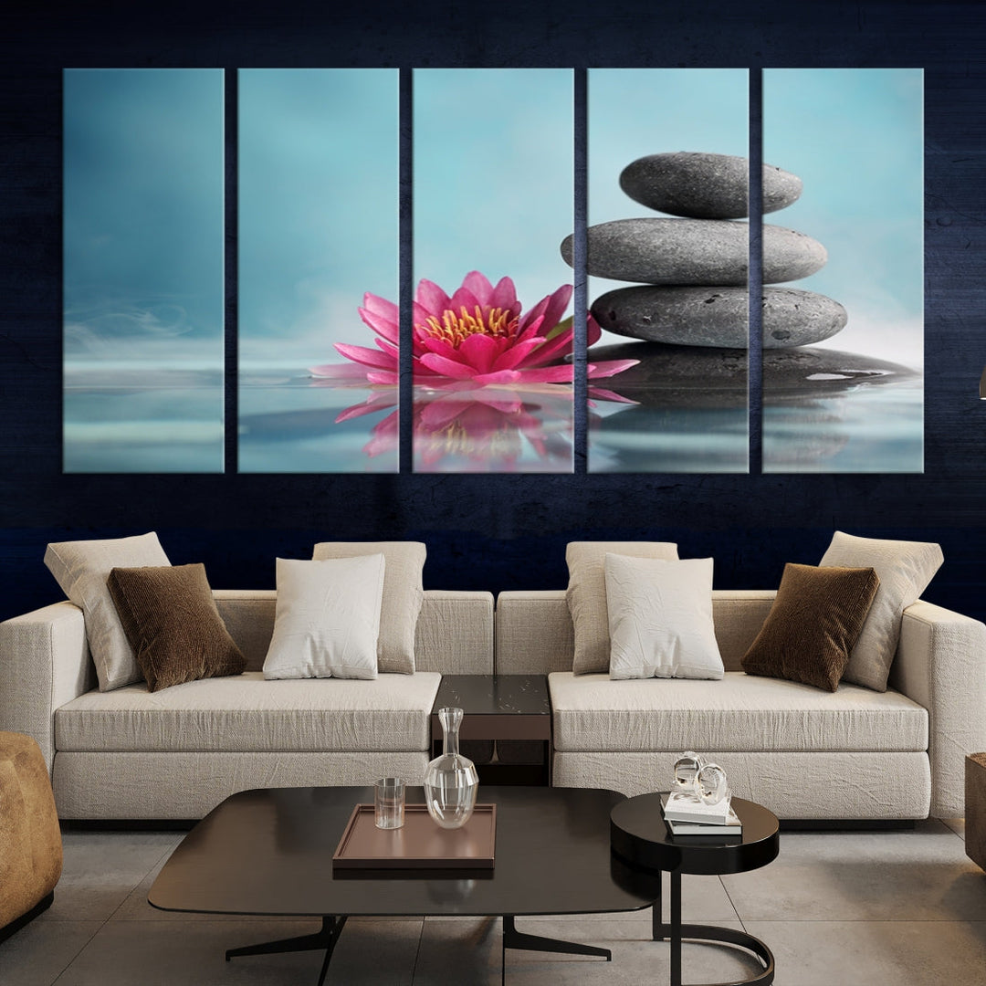 Water Lily and Zen Stone in a Serenity Pool Giclee Canvas Extra Large Wall Art Print