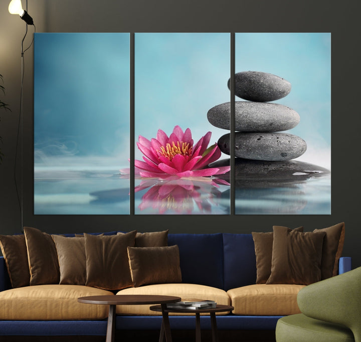 Water Lily and Zen Stone in a Serenity Pool Giclee Canvas Extra Large Wall Art Print