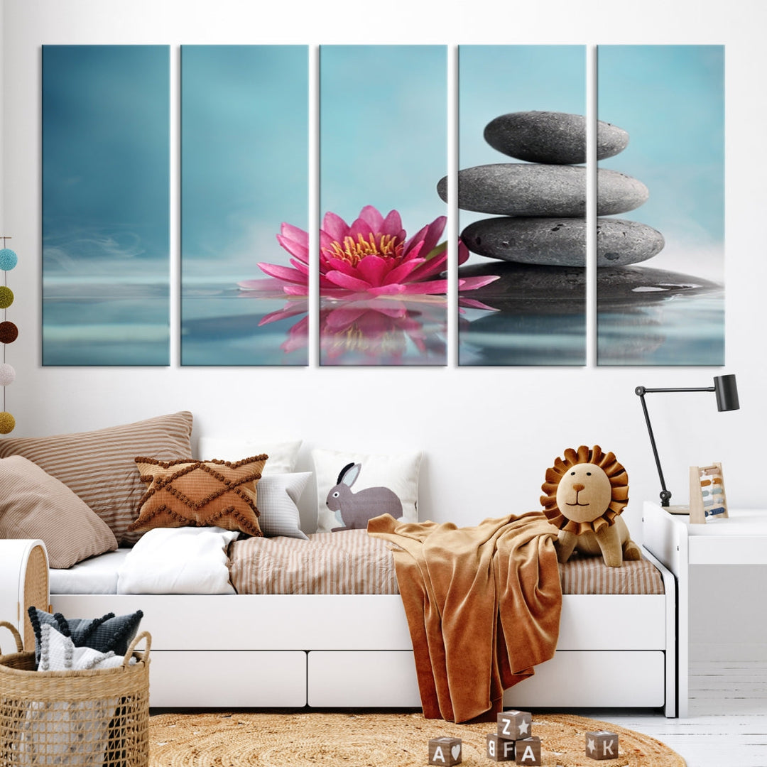 Water Lily and Zen Stone in a Serenity Pool Giclee Canvas Extra Large Wall Art Print