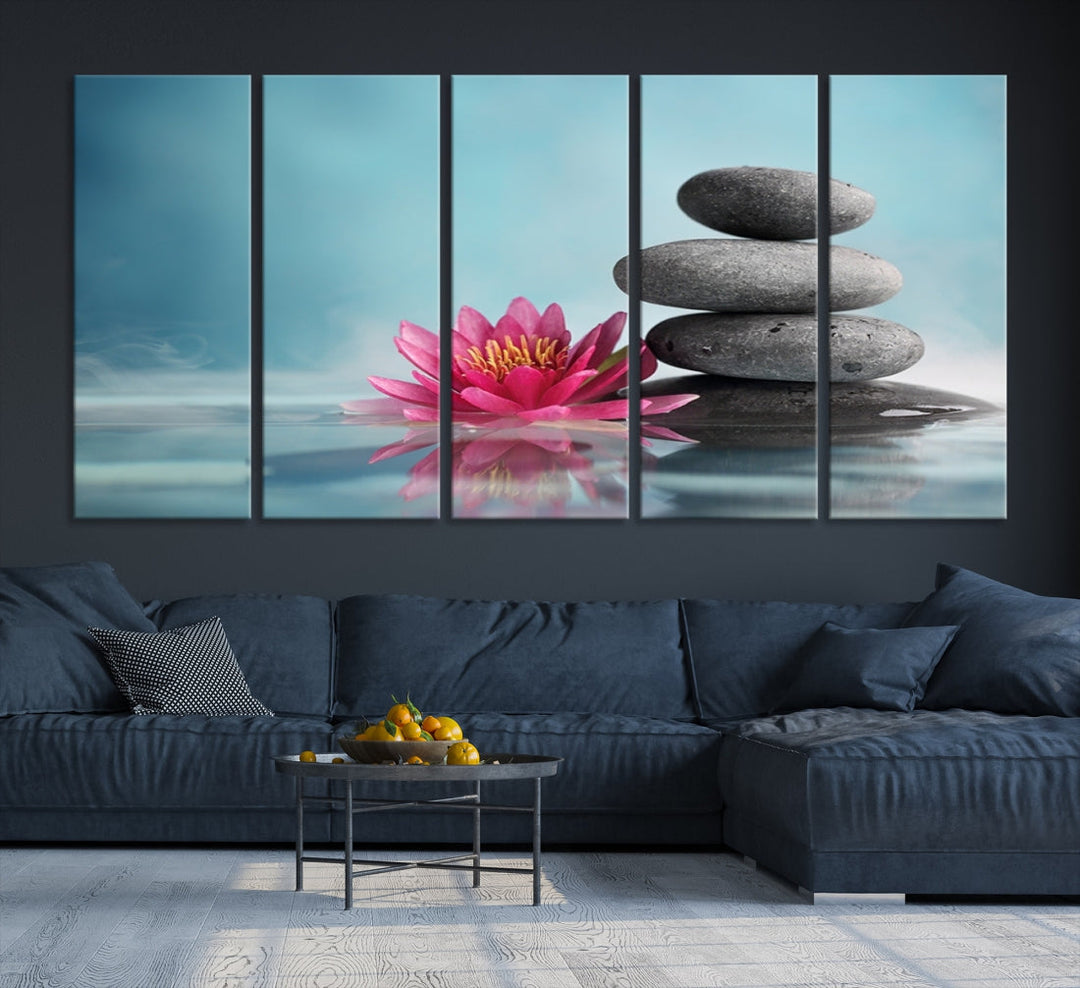 Water Lily and Zen Stone in a Serenity Pool Giclee Canvas Extra Large Wall Art Print