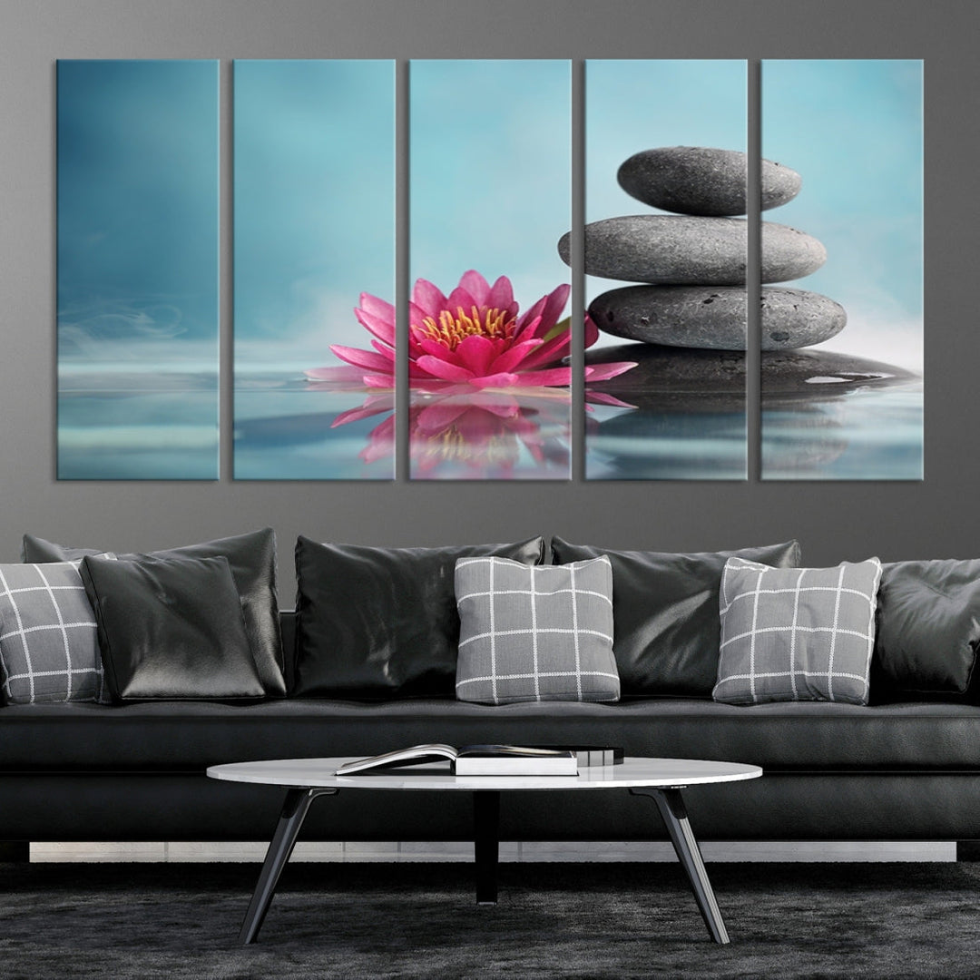 Water Lily and Zen Stone in a Serenity Pool Giclee Canvas Extra Large Wall Art Print