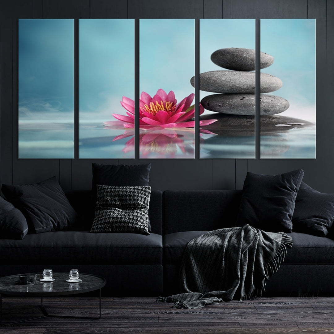 Water Lily and Zen Stone in a Serenity Pool Giclee Canvas Extra Large Wall Art Print