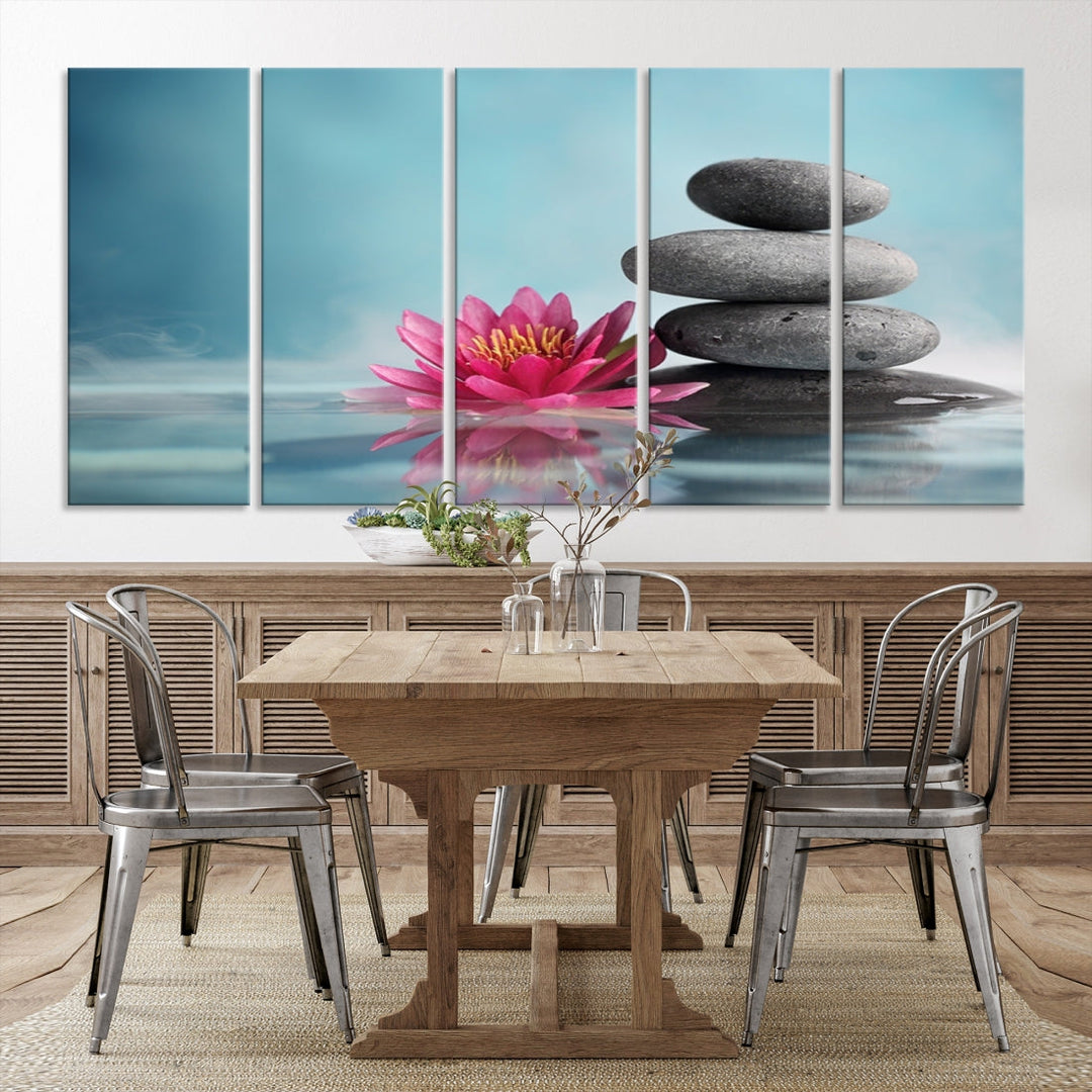 Water Lily and Zen Stone in a Serenity Pool Giclee Canvas Extra Large Wall Art Print