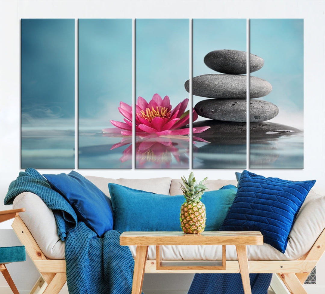 Water Lily and Zen Stone in a Serenity Pool Giclee Canvas Extra Large Wall Art Print