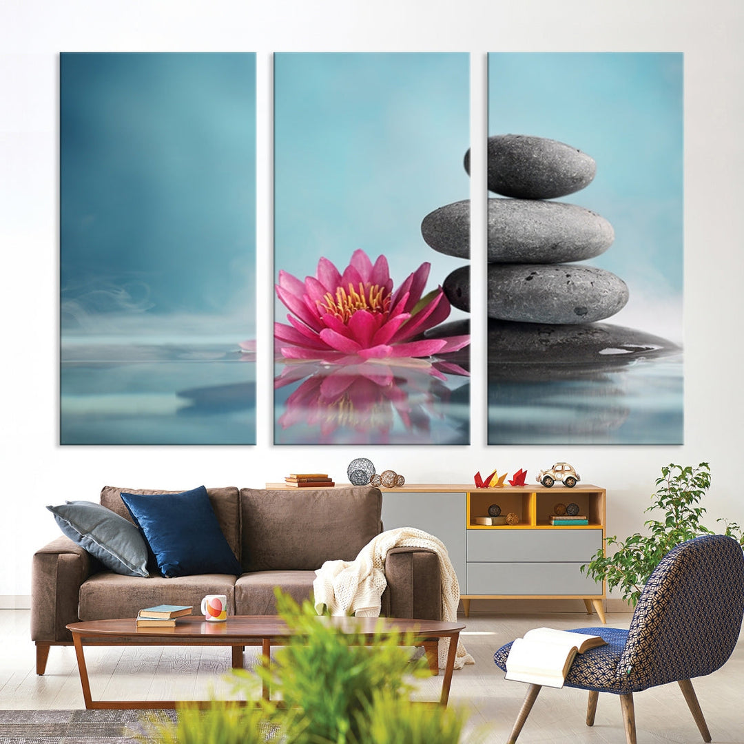 Water Lily and Zen Stone in a Serenity Pool Giclee Canvas Extra Large Wall Art Print