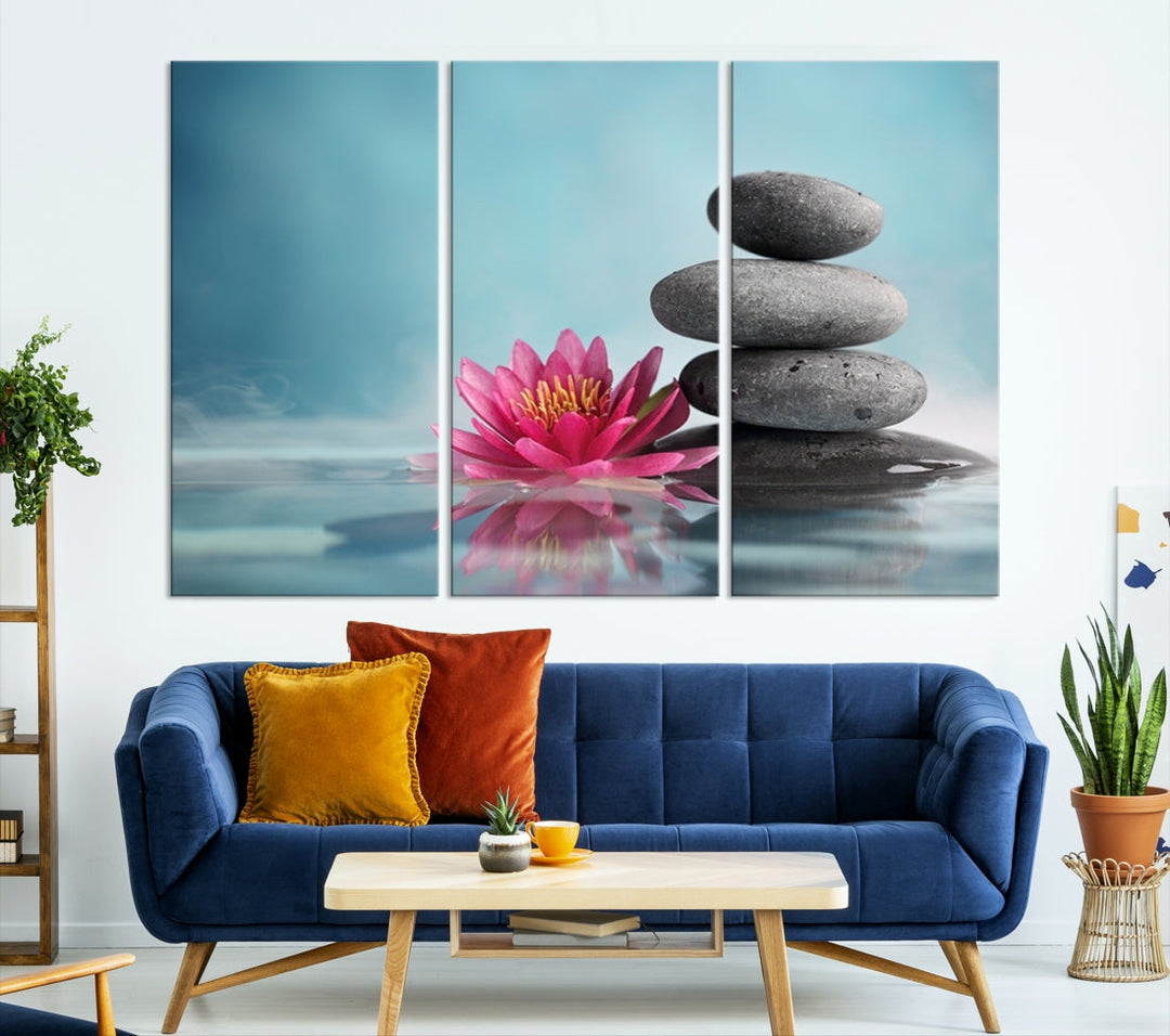 Water Lily and Zen Stone in a Serenity Pool Giclee Canvas Extra Large Wall Art Print