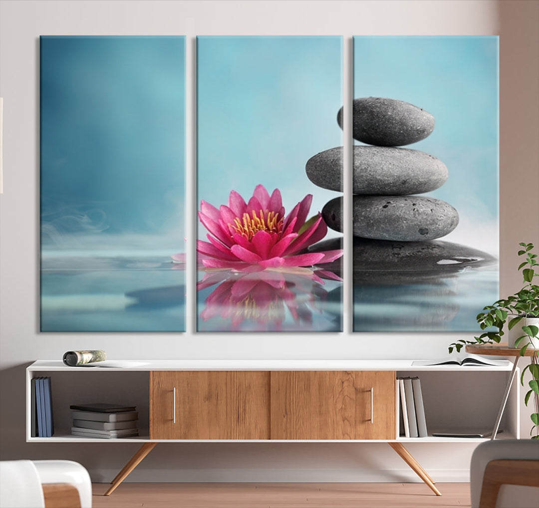 Water Lily and Zen Stone in a Serenity Pool Giclee Canvas Extra Large Wall Art Print