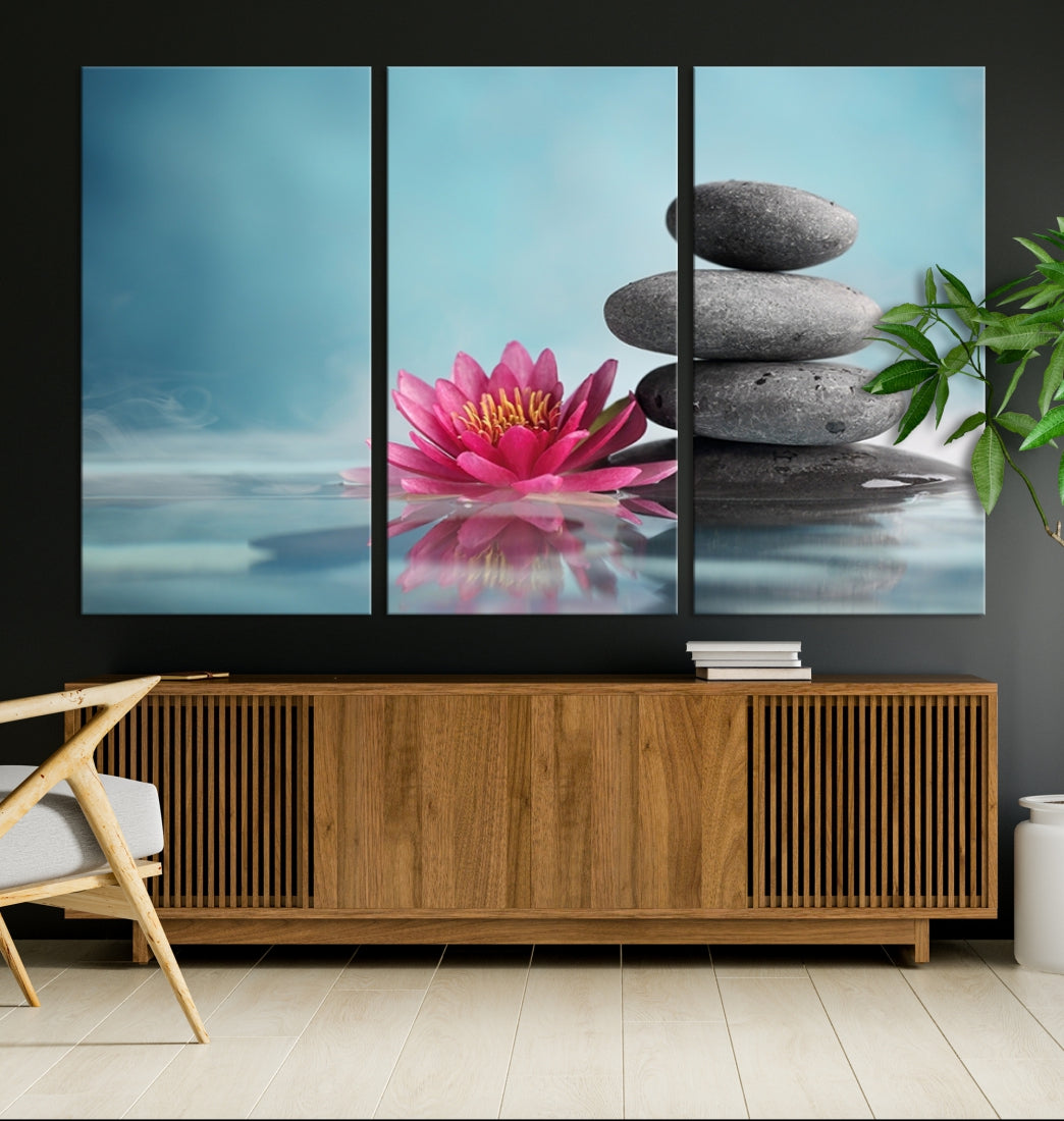 Water Lily and Zen Stone in a Serenity Pool Giclee Canvas Extra Large Wall Art Print