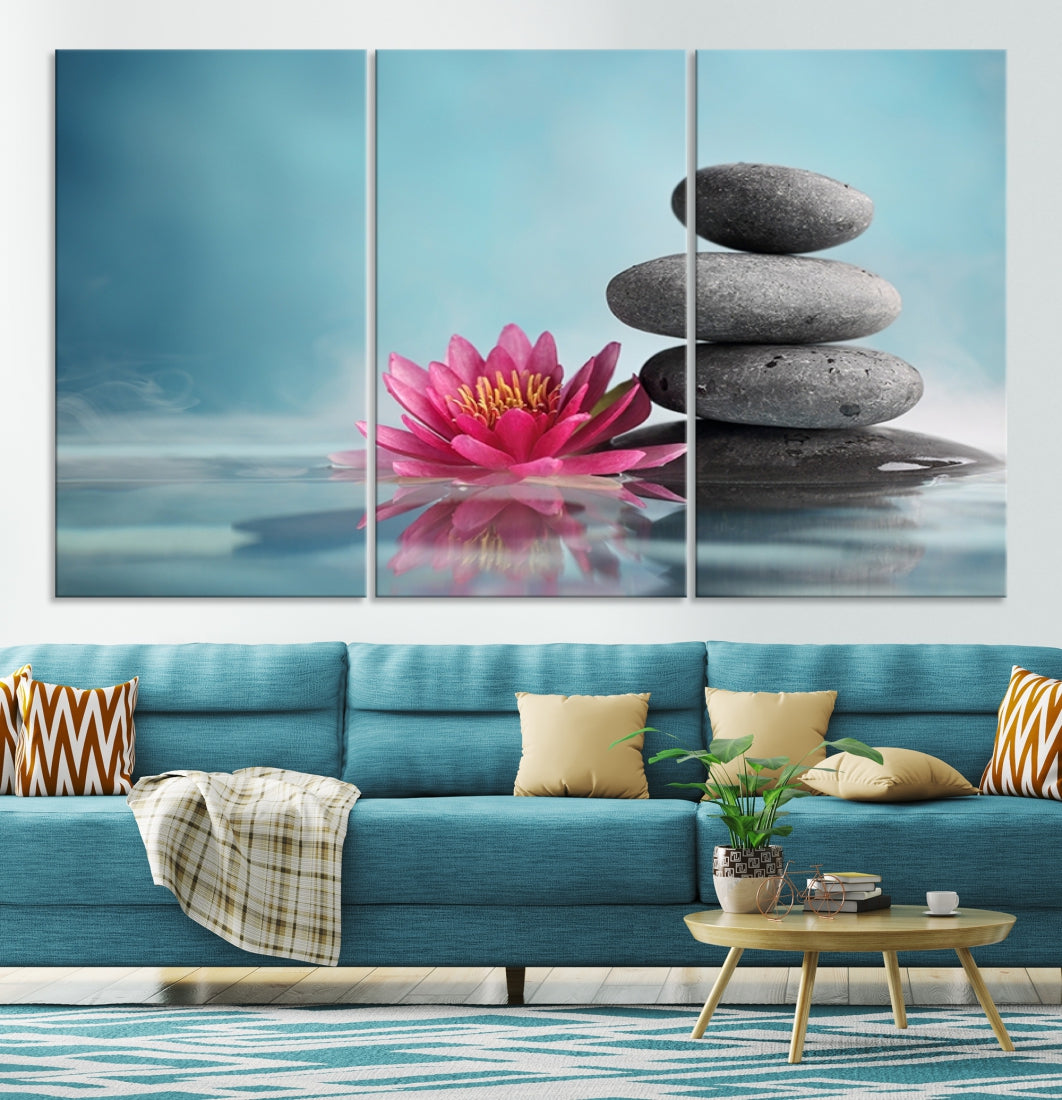 Water Lily and Zen Stone in a Serenity Pool Giclee Canvas Extra Large Wall Art Print