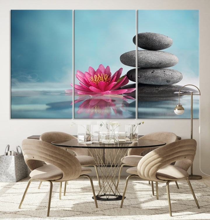 Water Lily and Zen Stone in a Serenity Pool Giclee Canvas Extra Large Wall Art Print