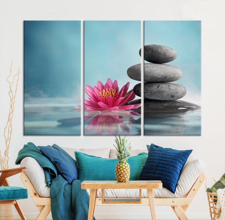 Water Lily and Zen Stone in a Serenity Pool Giclee Canvas Extra Large Wall Art Print