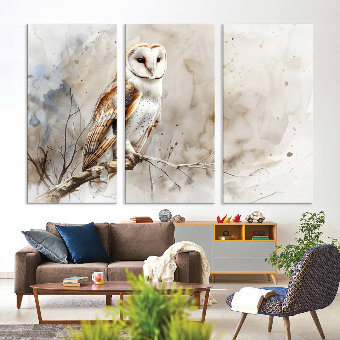 Watercolor Abstract Owl Wall Art Canvas Print