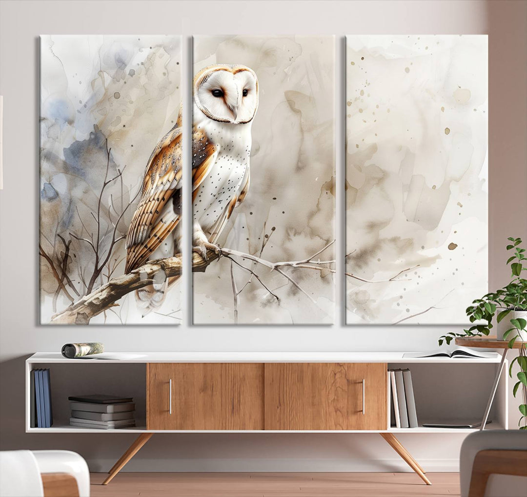 Watercolor Abstract Owl Wall Art Canvas Print