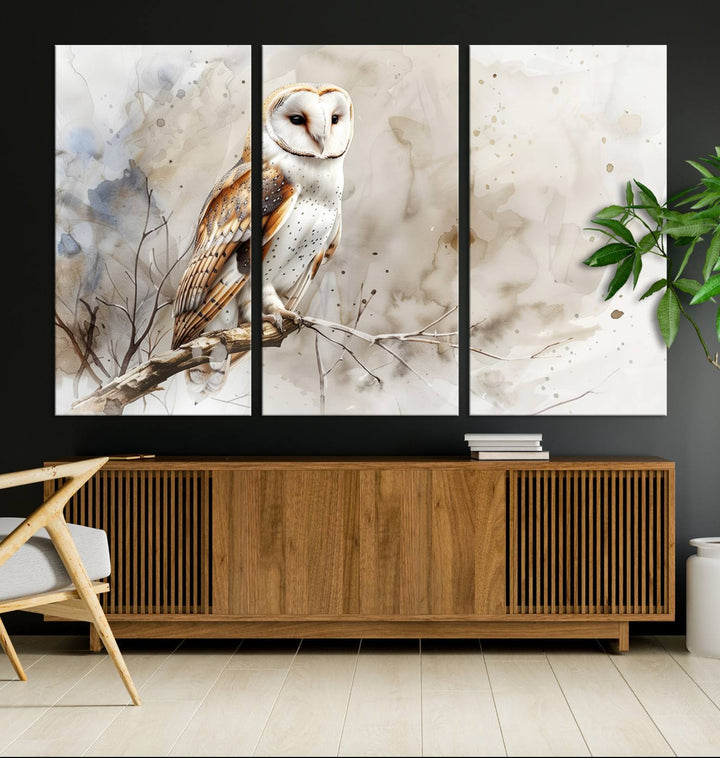 Watercolor Abstract Owl Wall Art Canvas Print