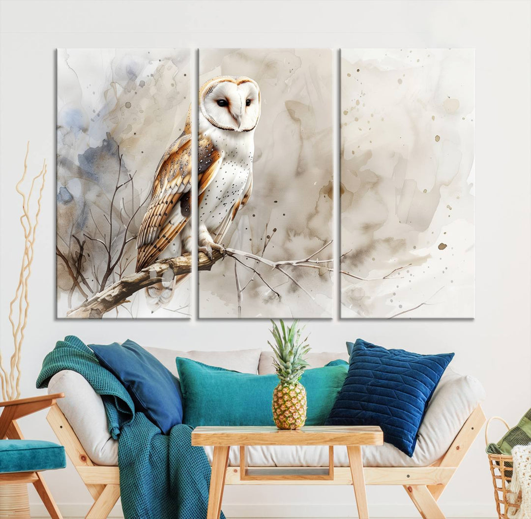 Watercolor Abstract Owl Wall Art Canvas Print