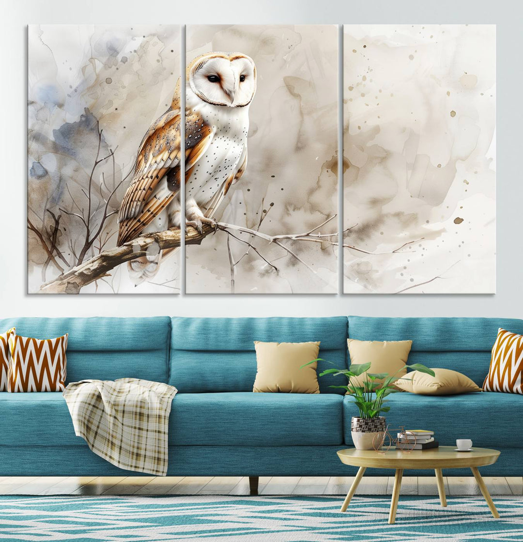 Watercolor Abstract Owl Wall Art Canvas Print