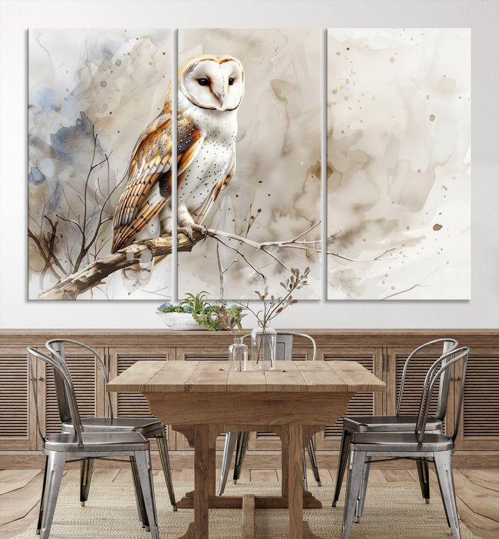 Watercolor Abstract Owl Wall Art Canvas Print