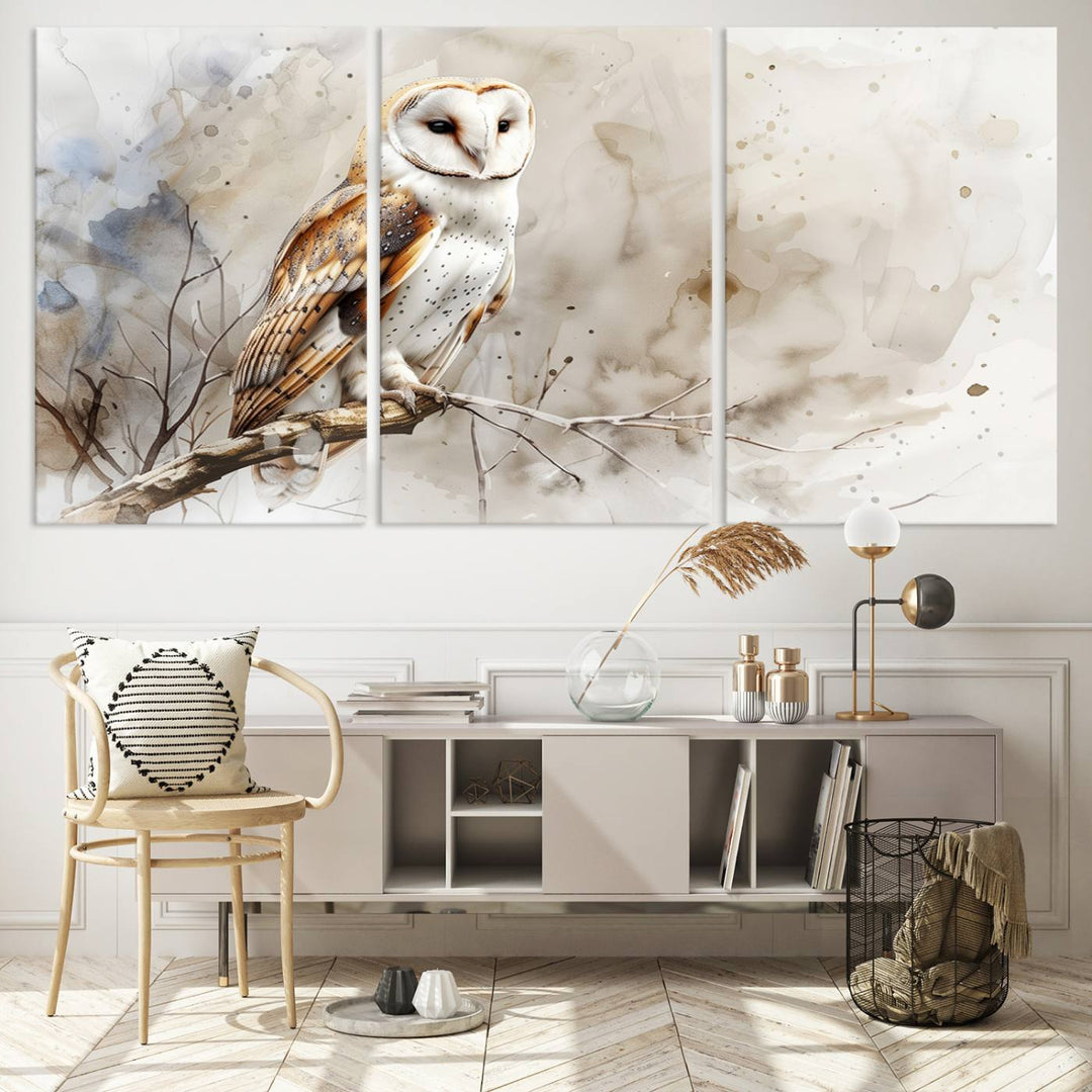 Watercolor Abstract Owl Wall Art Canvas Print