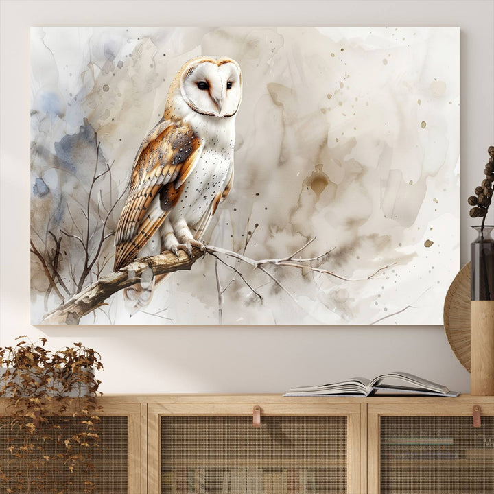 Watercolor Abstract Owl Wall Art Canvas Print