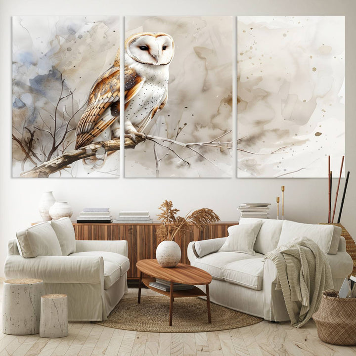 Watercolor Abstract Owl Wall Art Canvas Print