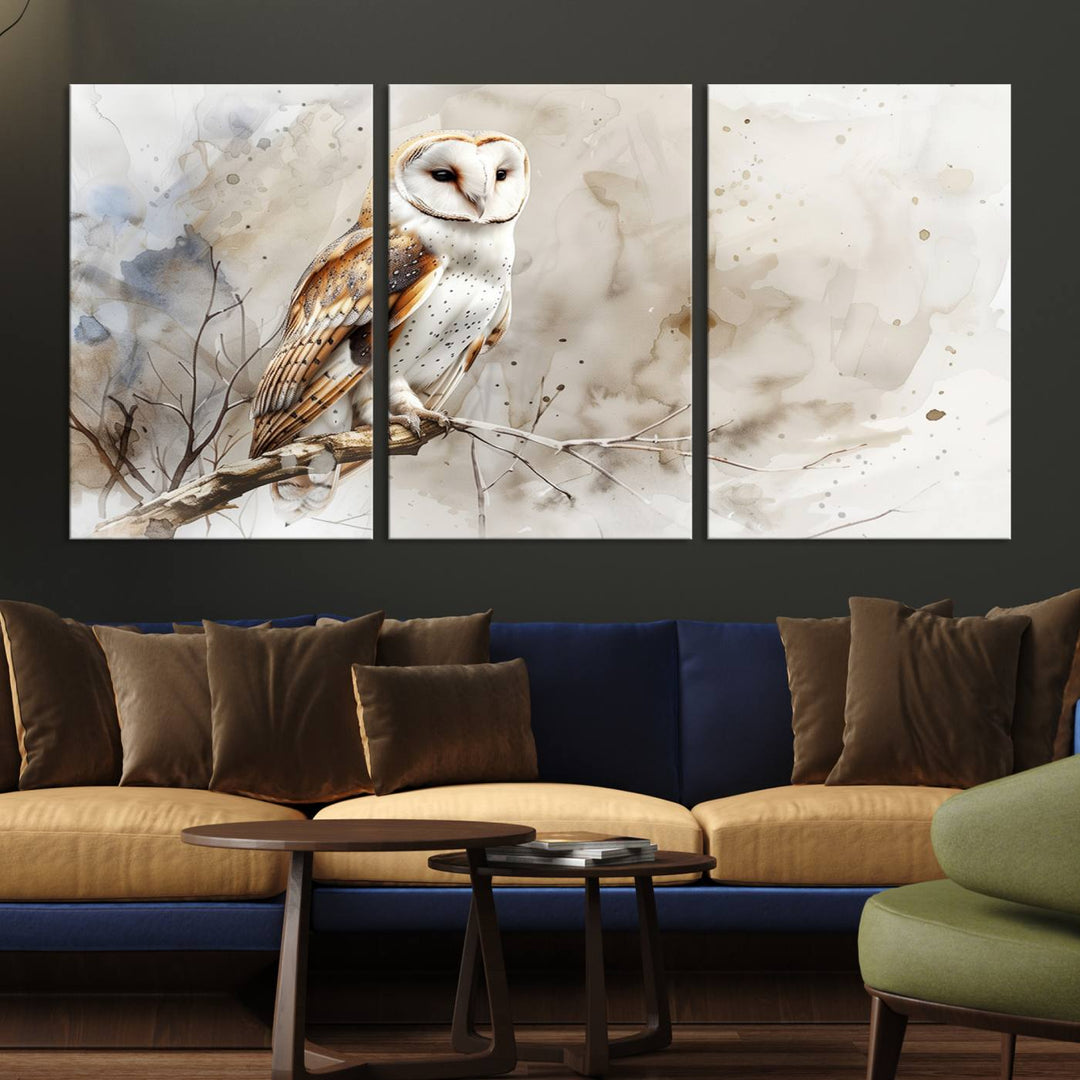 Watercolor Abstract Owl Wall Art Canvas Print