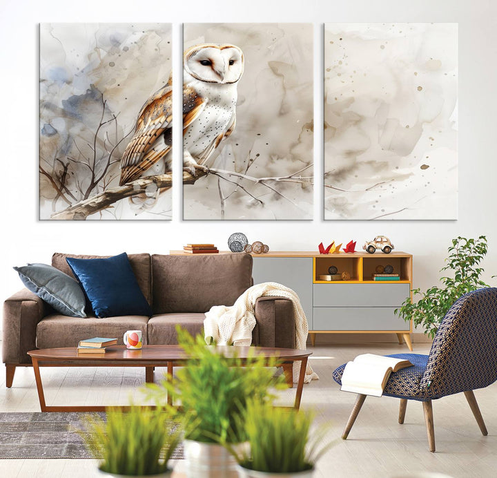 Watercolor Abstract Owl Wall Art Canvas Print