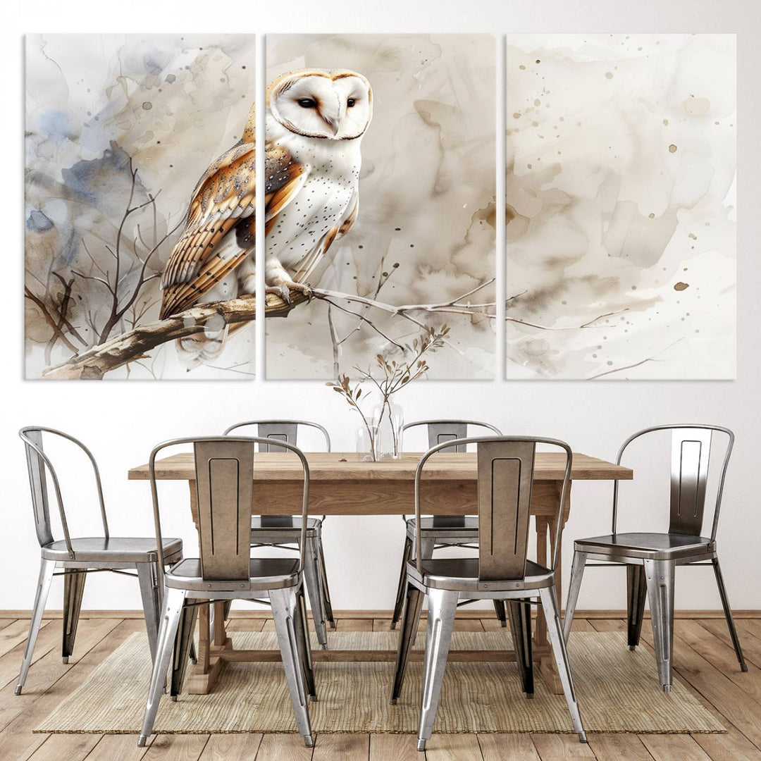 Watercolor Abstract Owl Wall Art Canvas Print