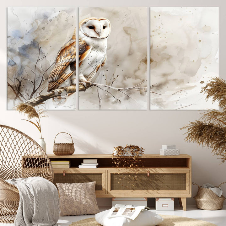 Watercolor Abstract Owl Wall Art Canvas Print