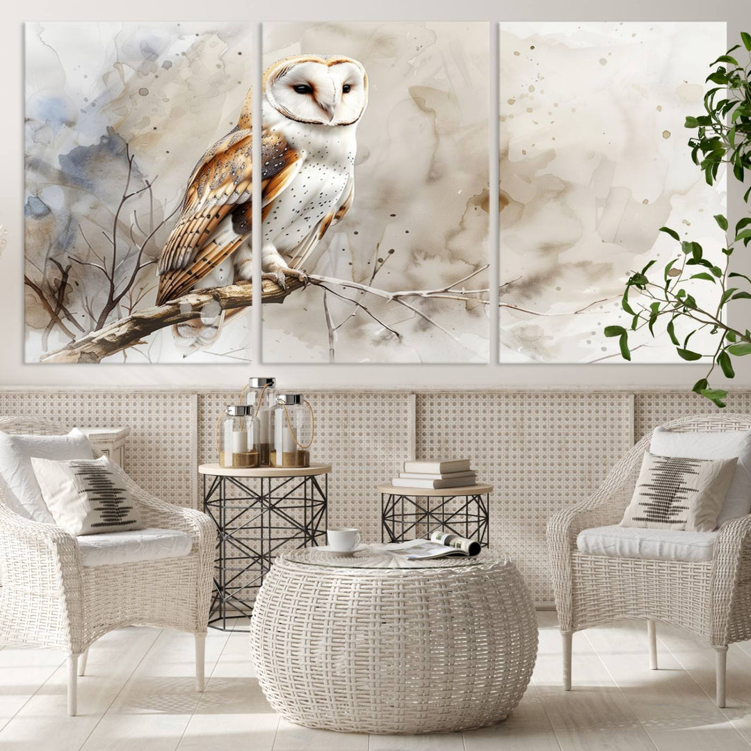 Watercolor Abstract Owl Wall Art Canvas Print