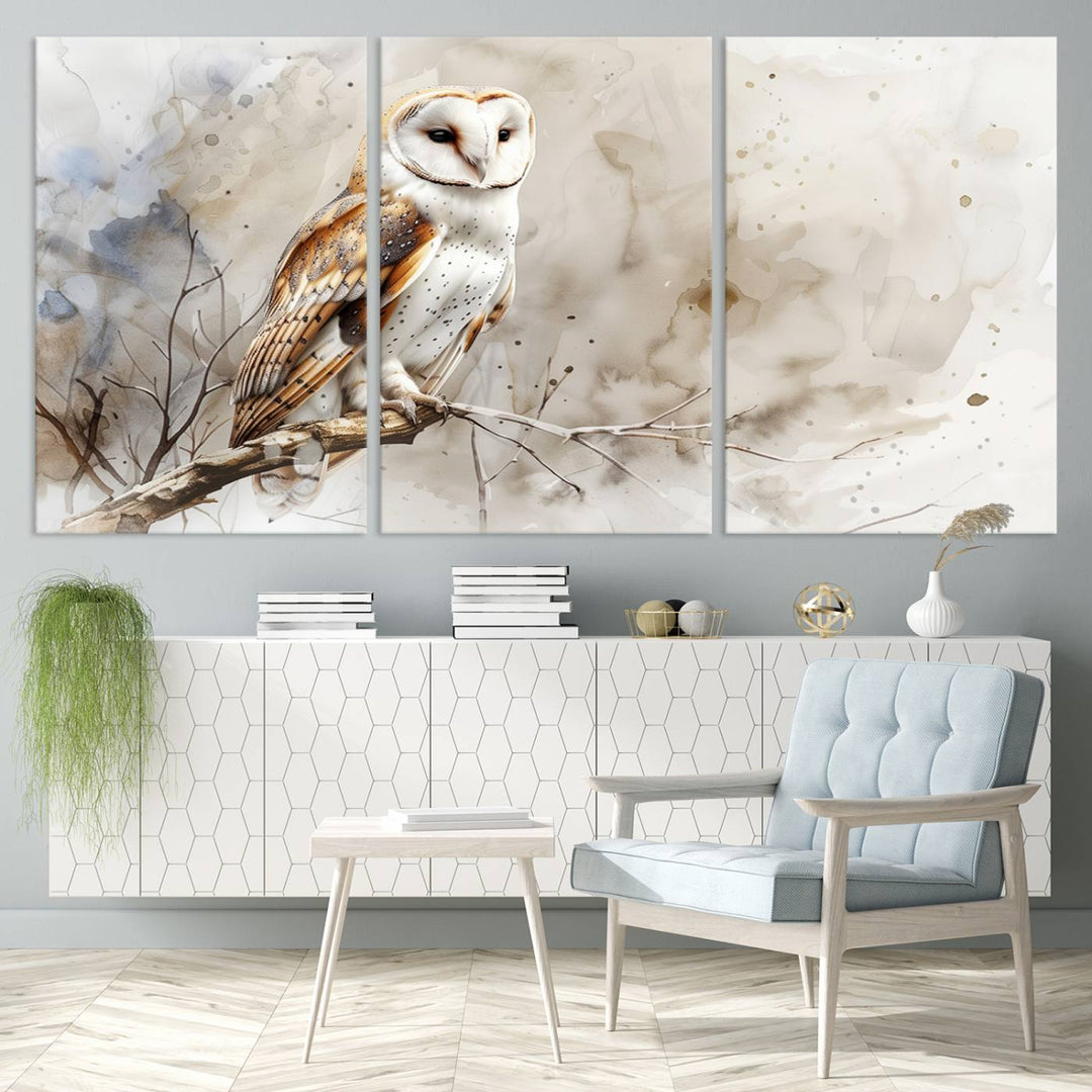 Watercolor Abstract Owl Wall Art Canvas Print