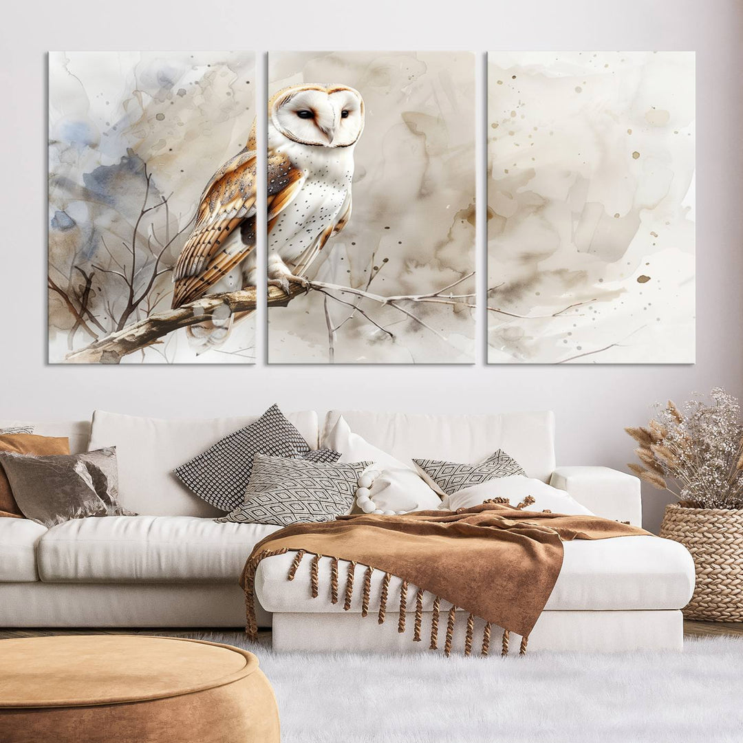 Watercolor Abstract Owl Wall Art Canvas Print