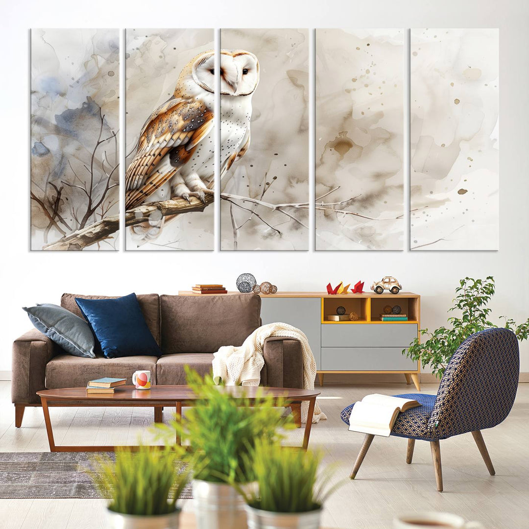 Watercolor Abstract Owl Wall Art Canvas Print