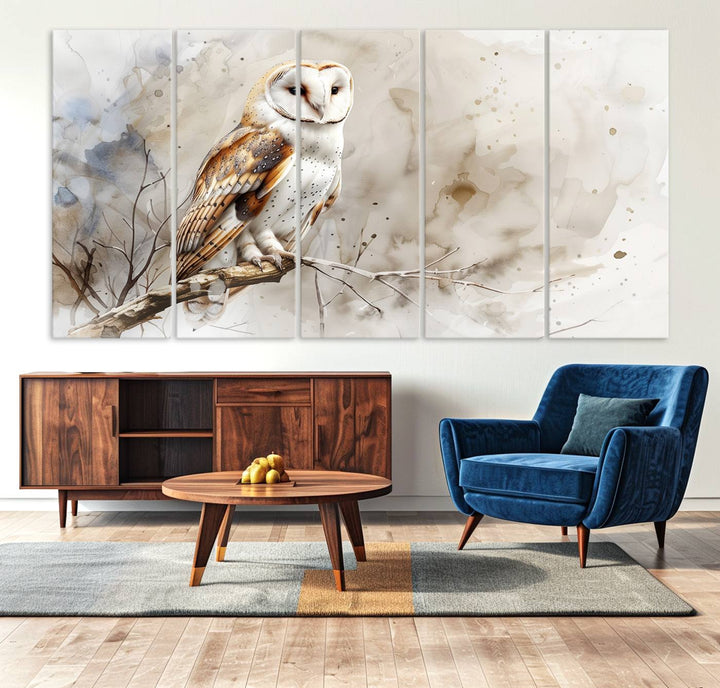 Watercolor Abstract Owl Wall Art Canvas Print