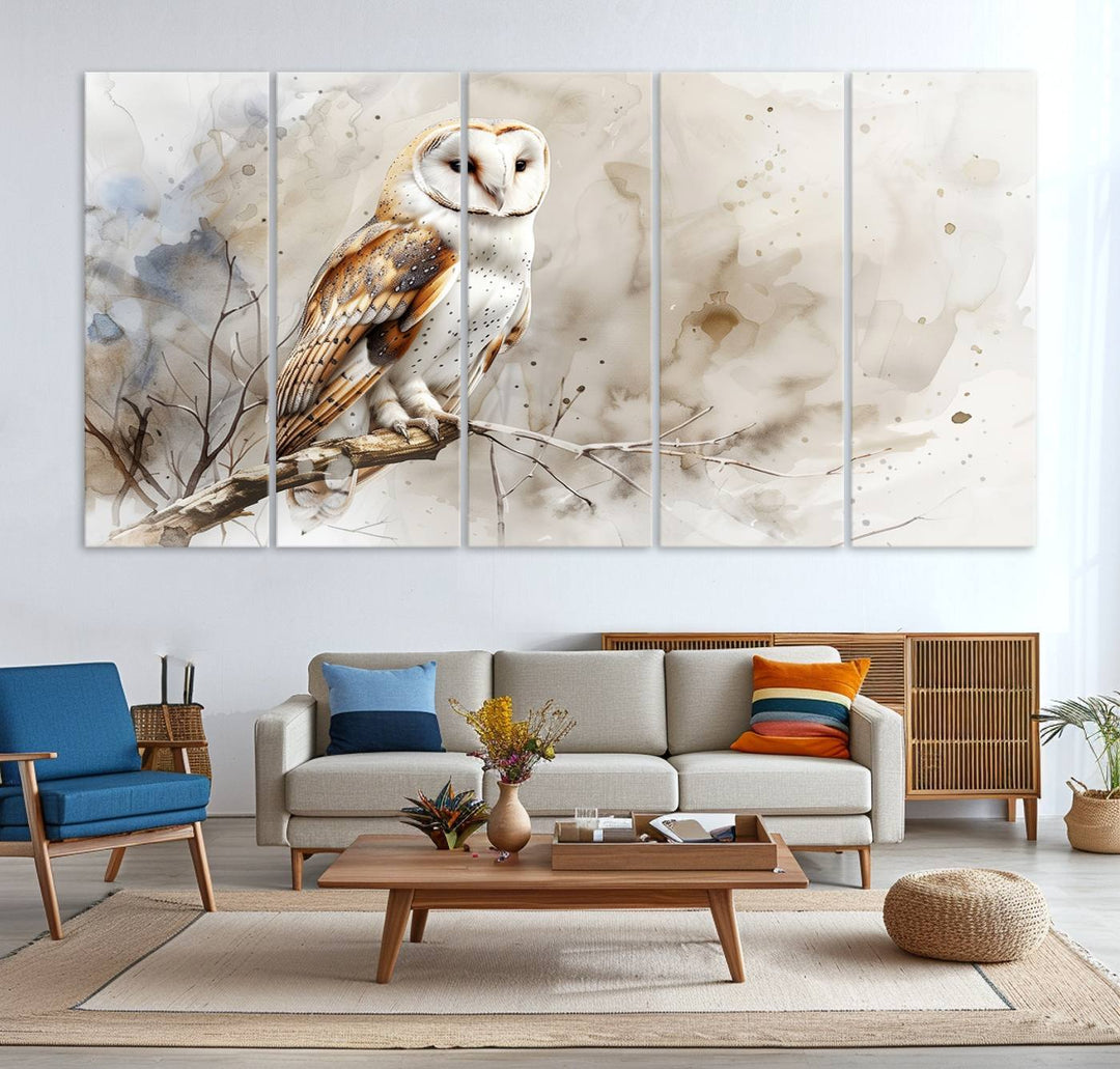 Watercolor Abstract Owl Wall Art Canvas Print