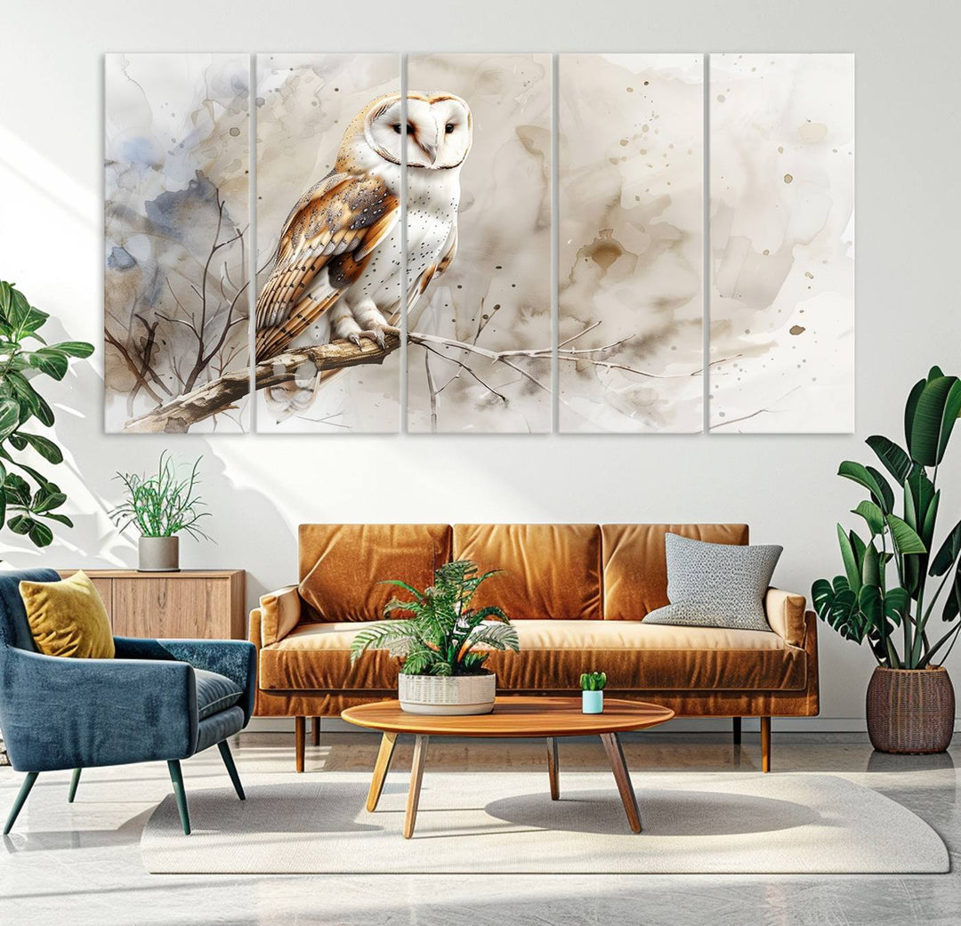 Watercolor Abstract Owl Wall Art Canvas Print