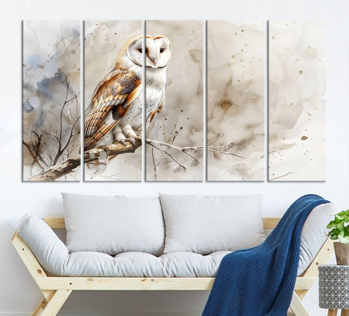 Watercolor Abstract Owl Wall Art Canvas Print