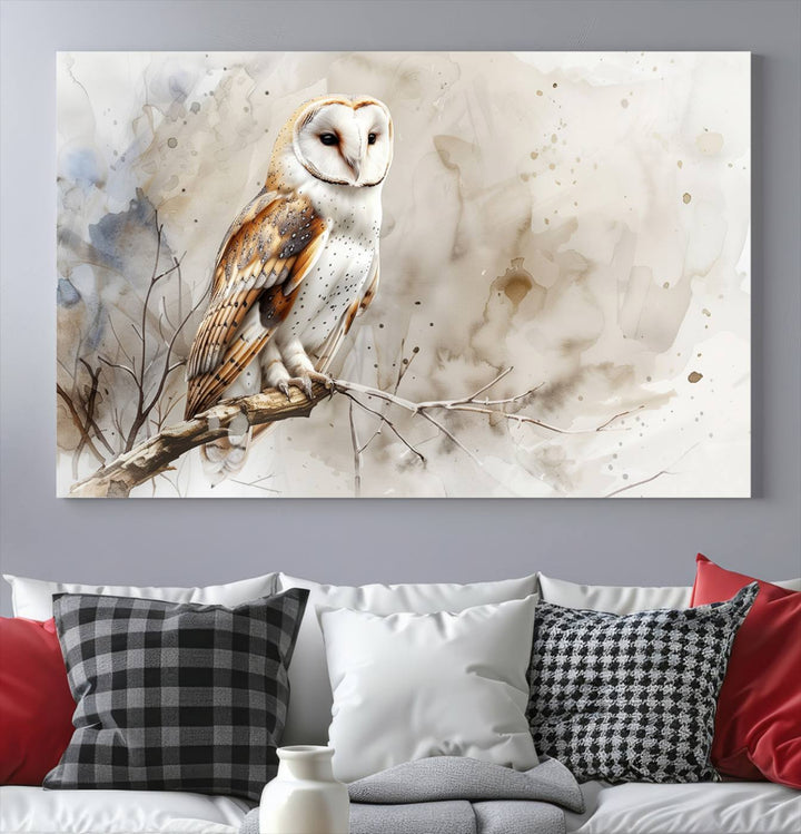 Watercolor Abstract Owl Wall Art Canvas Print