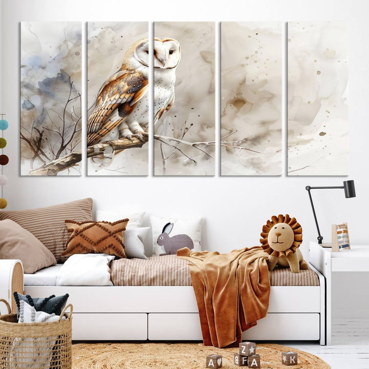 Watercolor Abstract Owl Wall Art Canvas Print