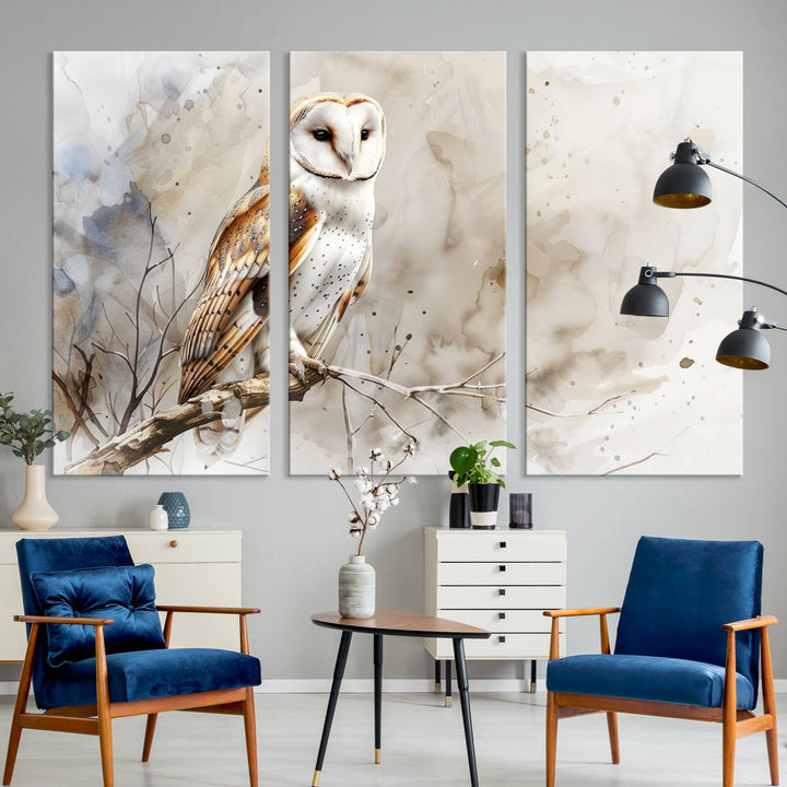 Watercolor Abstract Owl Wall Art Canvas Print