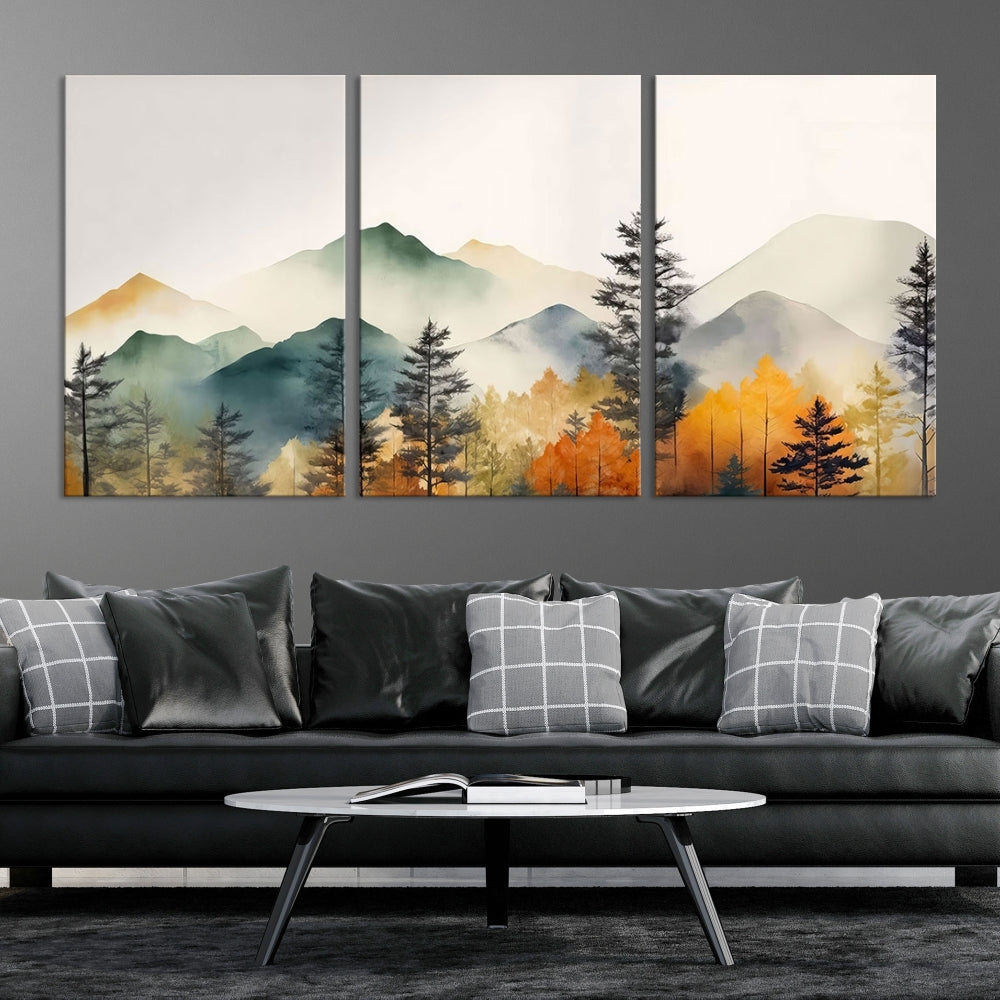 Watercolor Mountain Landscape Canvas Print Colorful Nature Painting Wall Art Framed