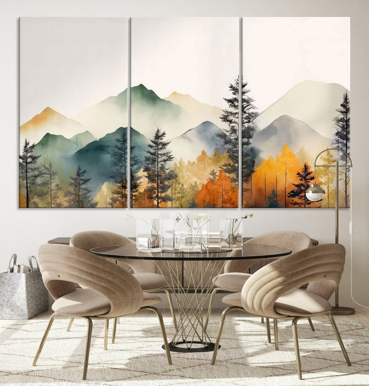 Watercolor Mountain Landscape Canvas Print Colorful Nature Painting Wall Art Framed