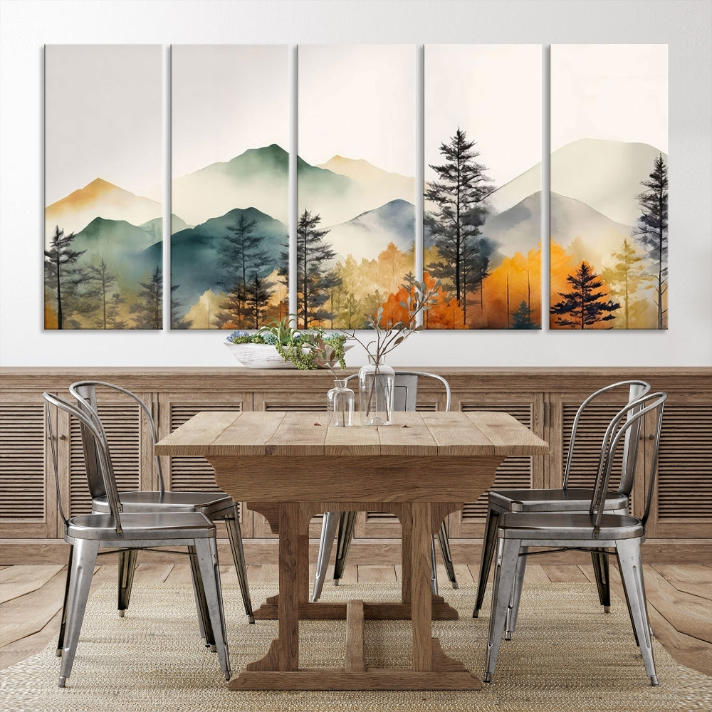 Watercolor Mountain Landscape Canvas Print Colorful Nature Painting Wall Art Framed