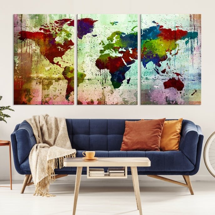 Watercolor World Map Canvas Print