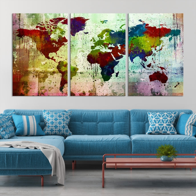 Watercolor World Map Canvas Print