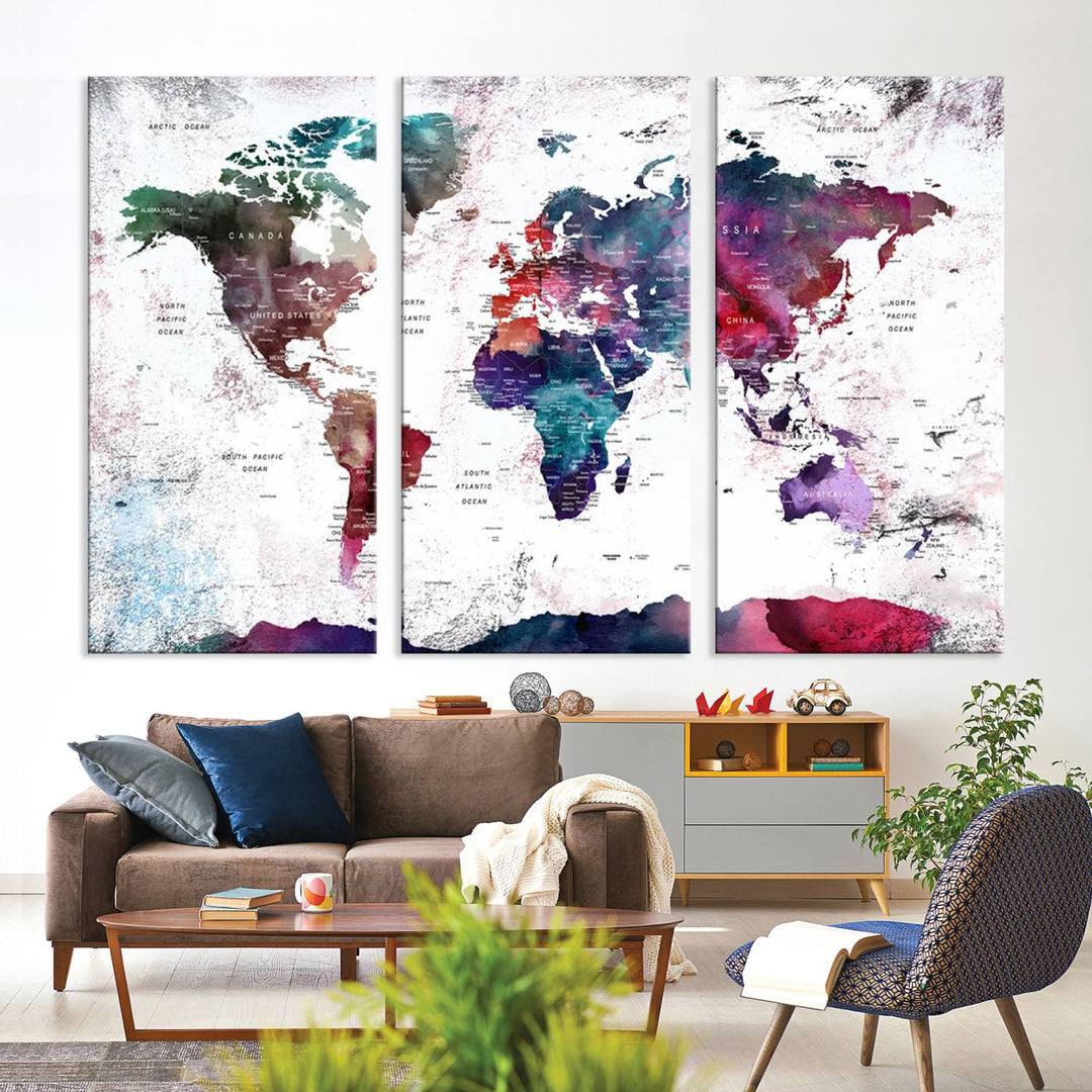 Watercolor World Map Wall Art